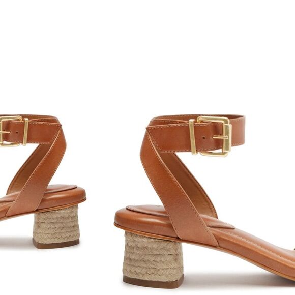 New Schutz Alexandra mid block raffia heel sandal 6.5 brown - Picture 4 of 6